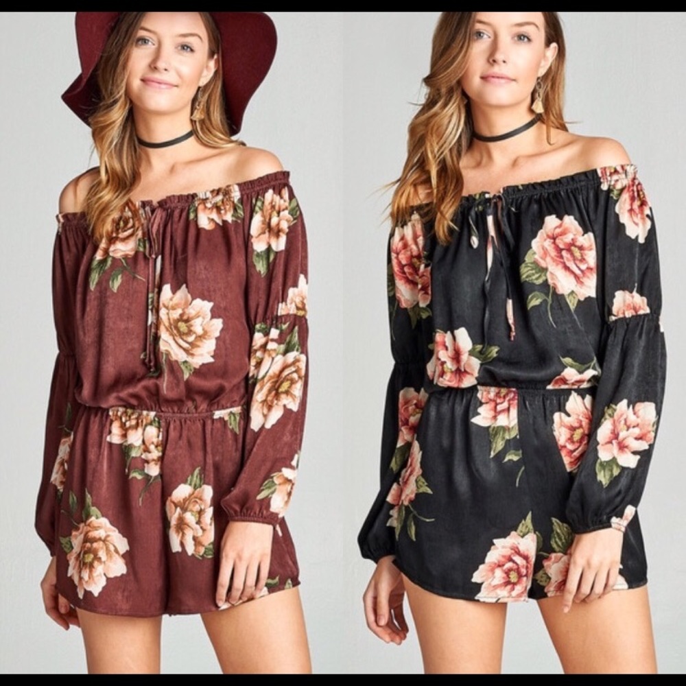 Black Floral satin Romper!! - Picture 2 of 4